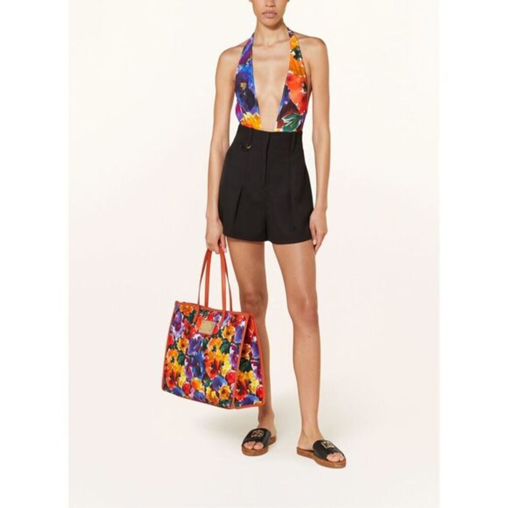 Dolce and Gabbana Floral Belted Open Back One-Piece Swimsuit Multicolor Medium